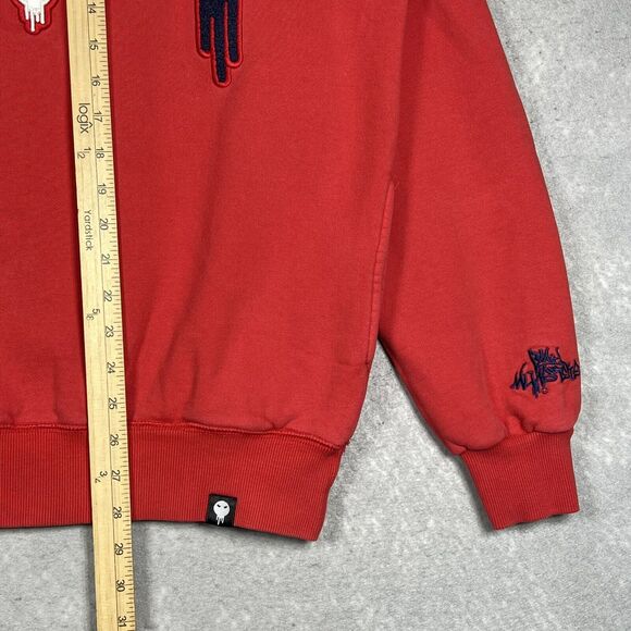 PlayMonster Sweatshirt Crewneck Men XL Red Pullover Embroidered Skulls - Picture 6 of 14